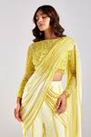 DiyaRajvvir_Yellow Satin Lycra Embroidery Pre-draped Pant Saree With Blouse _Online_at_Aza_Fashions