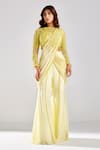 Buy_DiyaRajvvir_Yellow Satin Lycra Embroidery Pre-draped Pant Saree With Blouse _Online_at_Aza_Fashions