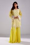 DiyaRajvvir_Yellow Satin Lycra Chevron Sequins Embroidered Kurta Flared Pant Set_Online_at_Aza_Fashions