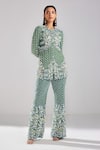 Buy_DiyaRajvvir_Green Satin Lycra Embroidery Sequins Trellis Blazer Tunic With Pant _at_Aza_Fashions