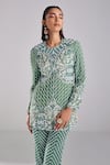 Buy_DiyaRajvvir_Green Satin Lycra Embroidery Sequins Trellis Blazer Tunic With Pant _Online_at_Aza_Fashions