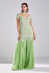 Buy_DiyaRajvvir_Green Satin Lycra Embroidery Sequins Broad Square Kurta Gharara Set _at_Aza_Fashions