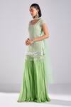 DiyaRajvvir_Green Satin Lycra Embroidery Sequins Broad Square Kurta Gharara Set _Online_at_Aza_Fashions