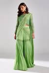 Buy_DiyaRajvvir_Green Satin Lycra Pre-draped And Gharara Pant Saree With Blouse _at_Aza_Fashions