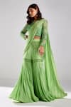 DiyaRajvvir_Green Satin Lycra Pre-draped And Gharara Pant Saree With Blouse _Online_at_Aza_Fashions