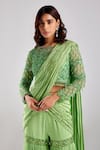 Buy_DiyaRajvvir_Green Satin Lycra Pre-draped And Gharara Pant Saree With Blouse _Online_at_Aza_Fashions