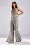 DiyaRajvvir_Grey Satin Lycra Sequins And Beads Embroidered Crop Top With Pant_Online_at_Aza_Fashions