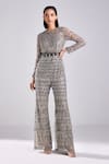 Buy_DiyaRajvvir_Grey Satin Lycra Geometric Embroidered Jumpsuit_at_Aza_Fashions