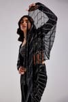 Buy_DiyaRajvvir_Black Satin Lycra Pre-draped Pant Saree With Cutdana Blouse _Online_at_Aza_Fashions