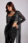 Shop_DiyaRajvvir_Black Satin Lycra Pre-draped Pant Saree With Cutdana Blouse _Online_at_Aza_Fashions