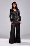 Buy_DiyaRajvvir_Black Satin Lycra Embroidery Sequins V Spiral Jacket Tunic With Pant _at_Aza_Fashions