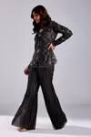 DiyaRajvvir_Black Satin Lycra Embroidery Sequins V Spiral Jacket Tunic With Pant _Online_at_Aza_Fashions