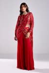 Buy_DiyaRajvvir_Red Georgette Pre-draped Sequin Embellished Pant Saree With Blouse_at_Aza_Fashions