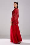 Shop_DiyaRajvvir_Red Satin Lycra Embellished Sequins V Neck Peplum Kurta With Gharara Pant _at_Aza_Fashions