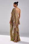 Shop_DiyaRajvvir_Green Crepe Print Sequins Pre-draped Abstract Pant Saree With Blouse _at_Aza_Fashions