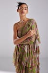 Buy_DiyaRajvvir_Green Crepe Print Sequins Pre-draped Abstract Pant Saree With Blouse _Online_at_Aza_Fashions