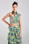 Shop_DiyaRajvvir_Blue Shantoon Print Sequins Geometric Work Draped Top With Dhoti Skirt_Online_at_Aza_Fashions