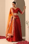 POMCHA JAIPUR_Red Lehenga And Blouse Tafetta Silk V Neck Gul Solid Set _at_Aza_Fashions