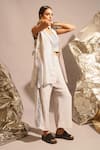 Enech_White Thin Cotton Embellished Unicorn Sequins Side Blazer Palazzo Set _Online_at_Aza_Fashions