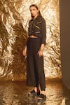 Buy_Enech_Black Thin Cotton Embellished Metallic Cropped Jacket And Palazzo Set  _at_Aza_Fashions