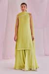 Buy_Keosha_Green Georgette Embroidered Pearl Ayana Sleeveless Kurta Sharara Set _at_Aza_Fashions