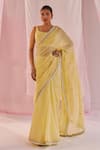 Buy_Keosha_Yellow Silk Chanderi Embroidered Pearl Square Maahiri Saree With Blouse _at_Aza_Fashions