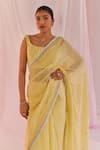 Buy_Keosha_Yellow Silk Chanderi Embroidered Pearl Square Maahiri Saree With Blouse _Online_at_Aza_Fashions