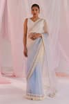 Buy_Keosha_Ivory Saree Silk Organza Embroidered Pearl V Neck Renee With Blouse _at_Aza_Fashions