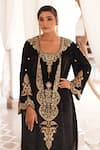 Gul By Aishwarya_Black Kurta Silk Velvet Embroidered Zardosi Round Pant Set  _Online_at_Aza_Fashions