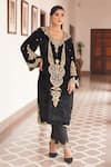 Buy_Gul By Aishwarya_Black Kurta Silk Velvet Embroidered Zardosi Round Pant Set  _Online_at_Aza_Fashions