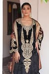 Gul By Aishwarya_Black Kurta Silk Velvet Embroidered Zardosi Round Pant Set  _at_Aza_Fashions