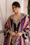 Buy_Gul By Aishwarya_Purple Kurta Silk Velvet Embroidered Zardosi Round Straight Pant Set _Online_at_Aza_Fashions
