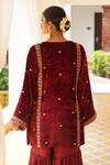 Shop_Gul By Aishwarya_Maroon Kurta Silk Velvet Embroidered Aari And Kundan Gharara Set  _at_Aza_Fashions