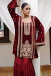 Buy_Gul By Aishwarya_Maroon Kurta Silk Velvet Embroidered Aari And Kundan Gharara Set  _Online_at_Aza_Fashions