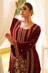 Shop_Gul By Aishwarya_Maroon Kurta Silk Velvet Embroidered Aari And Kundan Gharara Set  _Online_at_Aza_Fashions