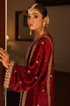Buy_Gul By Aishwarya_Maroon Kurta Silk Velvet Embroidered Aari And Kundan Gharara Set  