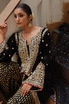 Gul By Aishwarya_Black Kurta Silk Velvet Embroidered Zardosi Notched Gharara Set  _Online_at_Aza_Fashions