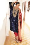 Gul By Aishwarya_Blue Kurta Silk Velvet Embroidered Zardosi V Neck Pant Set  _Online_at_Aza_Fashions