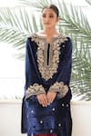 Buy_Gul By Aishwarya_Blue Kurta Silk Velvet Embroidered Zardosi V Neck Pant Set  _Online_at_Aza_Fashions