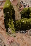 Gul By Aishwarya_Green Kurta  Silk Velvet Embroidered Zardosi Round Floral Pant Set  _Online_at_Aza_Fashions