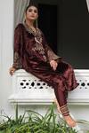 Shop_Gul By Aishwarya_Brown Organza, , , Embroidery Aari Kurta Pant Set _at_Aza_Fashions