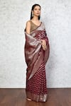 Buy_Nazaakat by Samara Singh_Maroon Semi Handloom Cotton Georgette Border Work Saree With Running Blouse_Online_at_Aza_Fashions