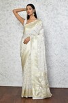 Buy_Nazaakat by Samara Singh_Off White Semi Handloom Cotton Georgette Floral Butti Saree With Running Blouse_at_Aza_Fashions