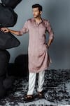 Buy_Contrast By Parth_Purple Linen Silk Embroidered Crystal Leaf Kurta With Pant_at_Aza_Fashions