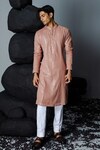 Contrast By Parth_Pink Viscose Textured Trance Kurta With Pant_Online_at_Aza_Fashions