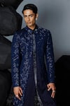 Contrast By Parth_Blue Pure Silk Embroidered Sequin Crystal Embellished Open Sherwani Set _at_Aza_Fashions