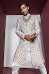 Contrast By Parth_Off White Raw Silk Embroidered Thread Dazzle Pearl Sherwani Set _Online_at_Aza_Fashions