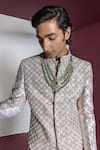 Buy_Contrast By Parth_Off White Raw Silk Embroidered Thread Dazzle Pearl Sherwani Set _Online_at_Aza_Fashions