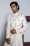 Contrast By Parth_Ivory Jackquard Embroidered Glass Beads Textured Sherwani Set _Online_at_Aza_Fashions