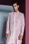 Buy_Contrast By Parth_Pink Japanese Suiting Embroidered Dori Mehroom Embellished Sherwani Set _Online_at_Aza_Fashions